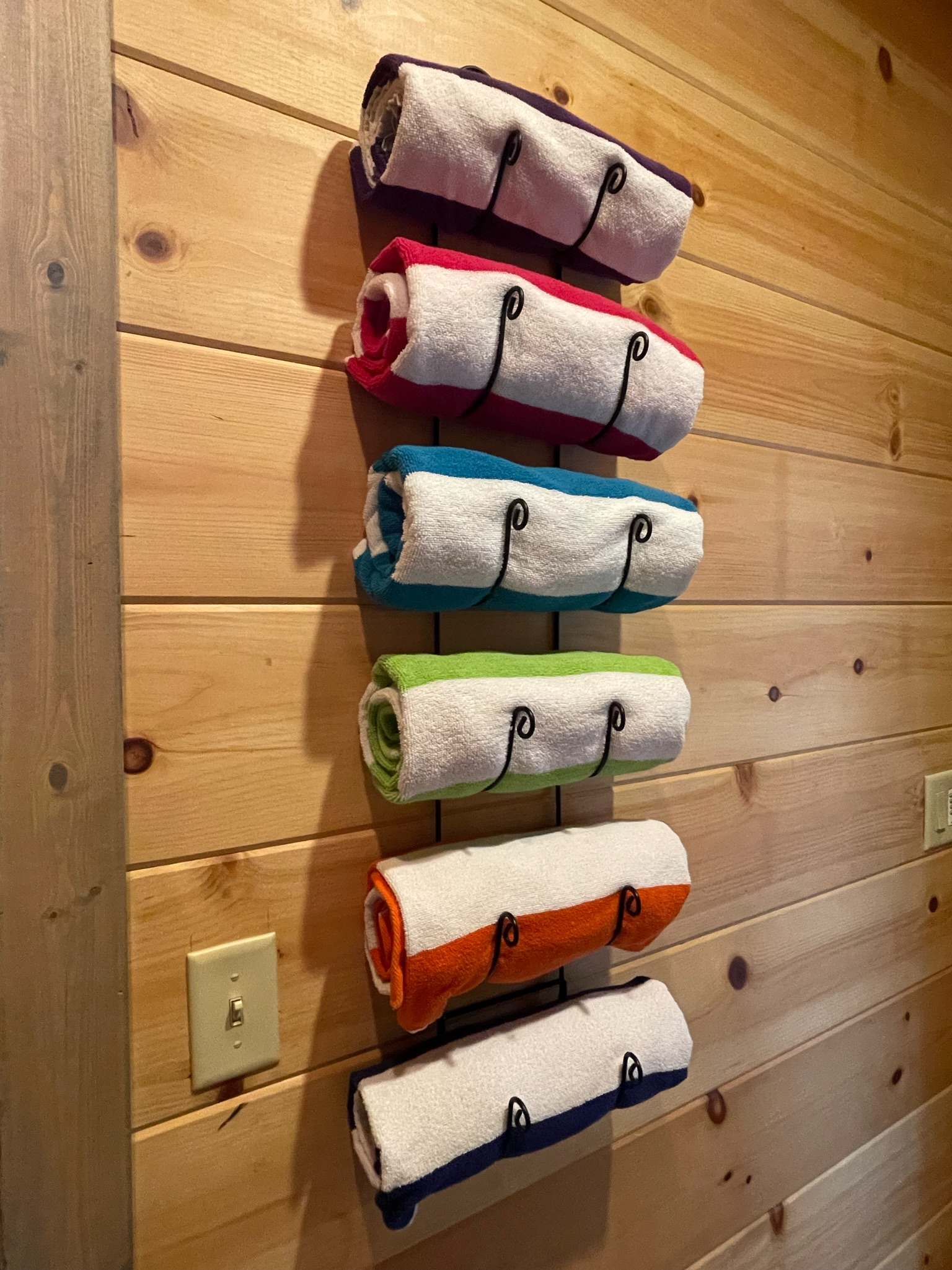 Grab a colorful towel fro, the laundry room on your way to relax in the hot tub.