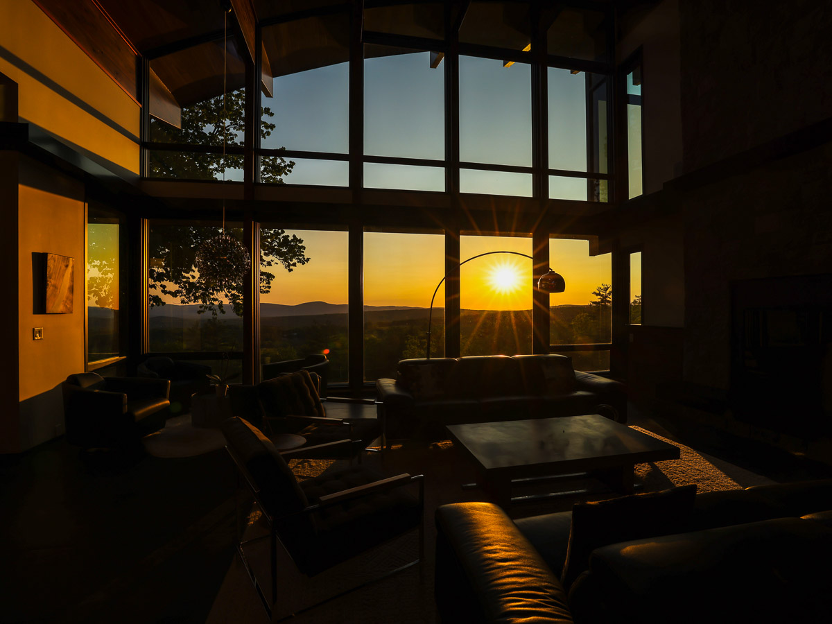 Sunset across the great room valley, frame one of four &mdash; Sunset Falls Berkshires