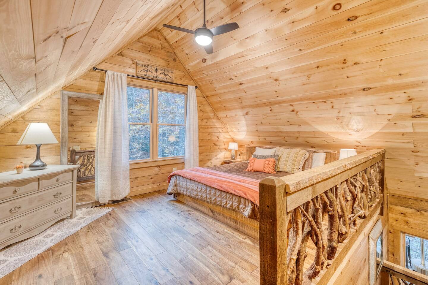  Our upstairs warm and cozy bed awaits, cocooned in soft blankets and plush pillows