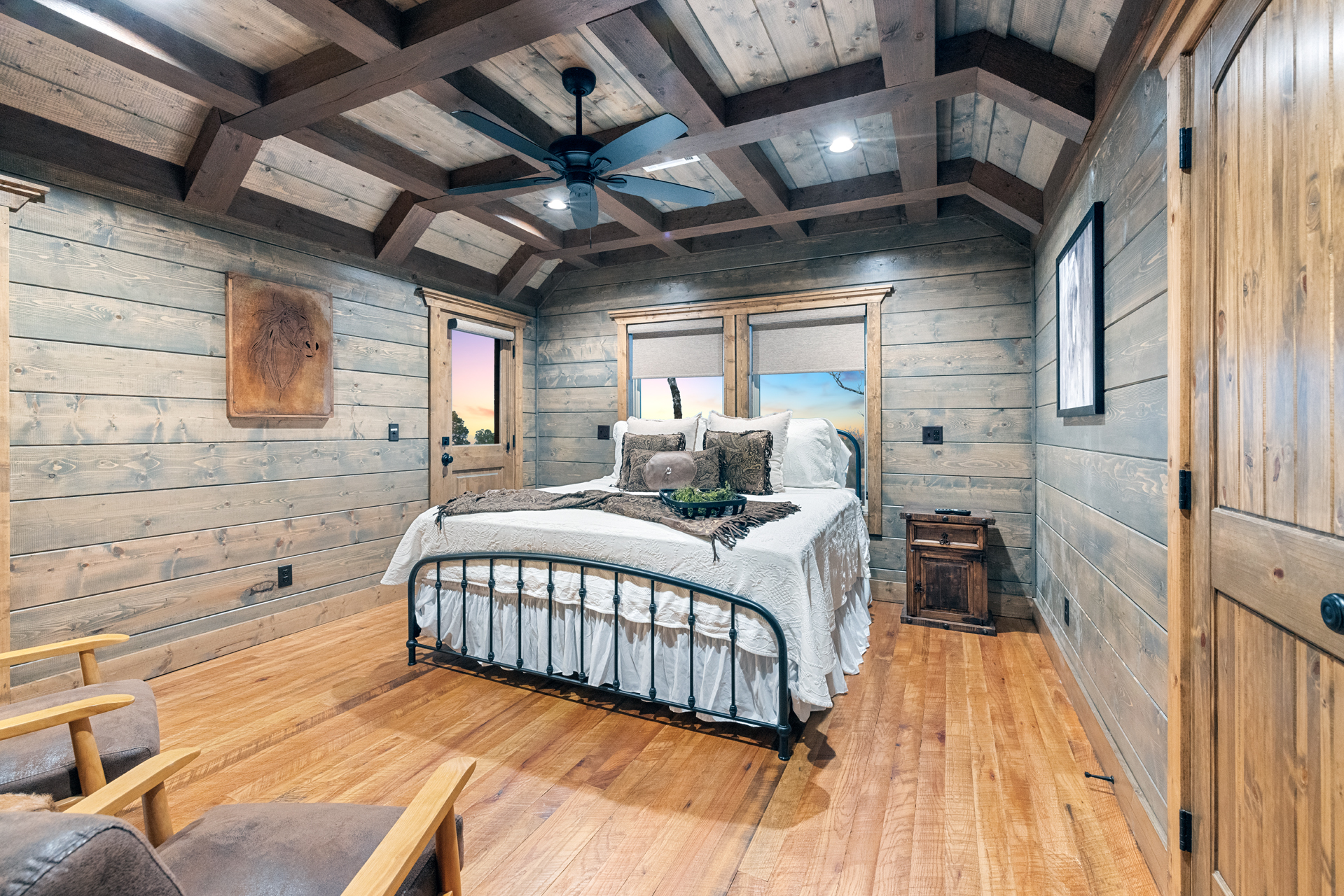 Charming guest bedroom with warm wood accents and inviting comfort
