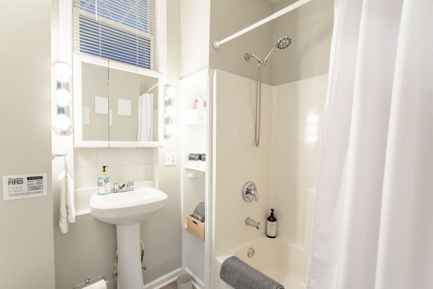 Full bathroom with a shower, spacious vanity, and all the essential toiletries for a refreshing and convenient stay.