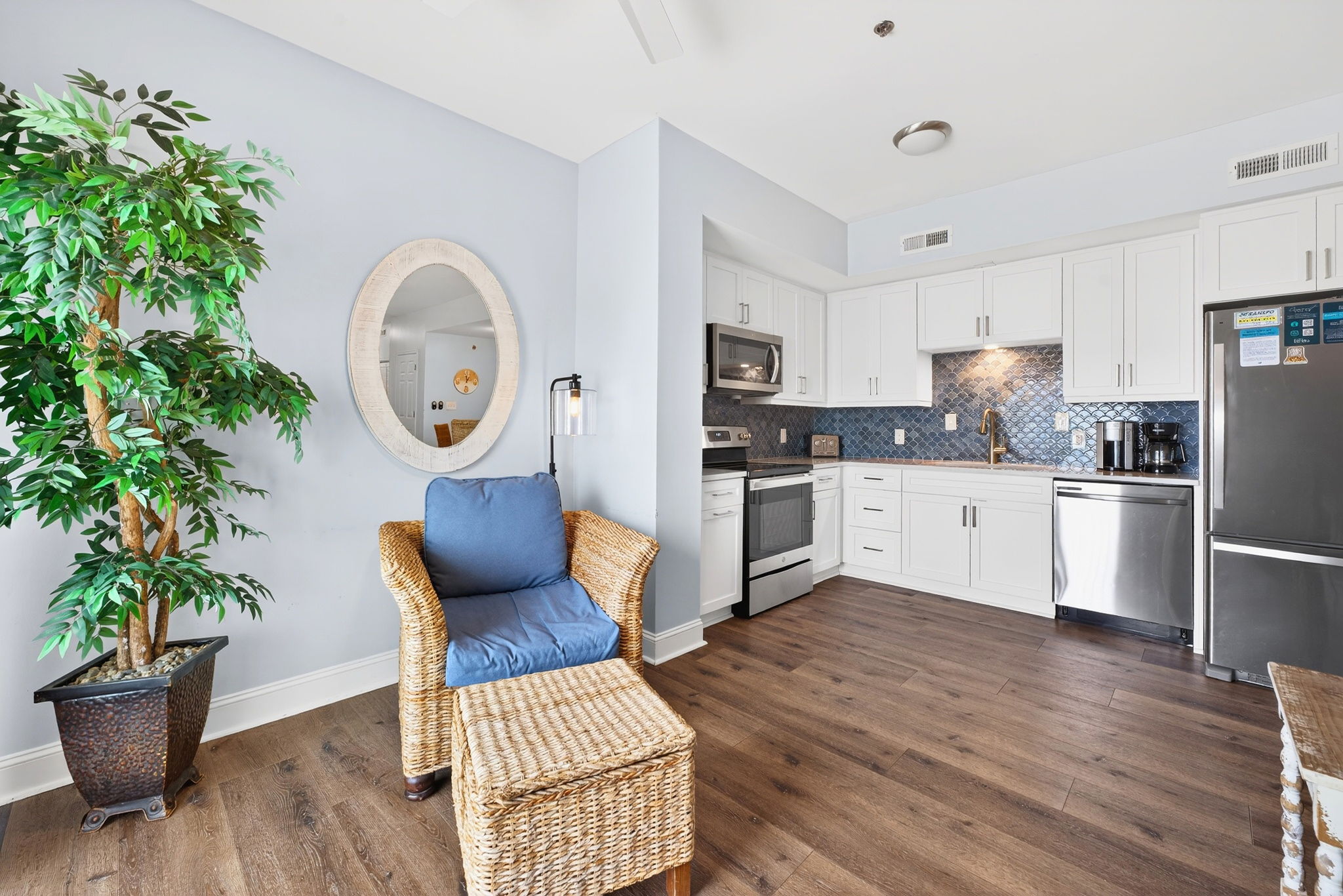 Reading nook & kitchen | Crescent Moon, 301 Oceanview | Isle of Palms, SC | IOP Escapes Vacation Rentals