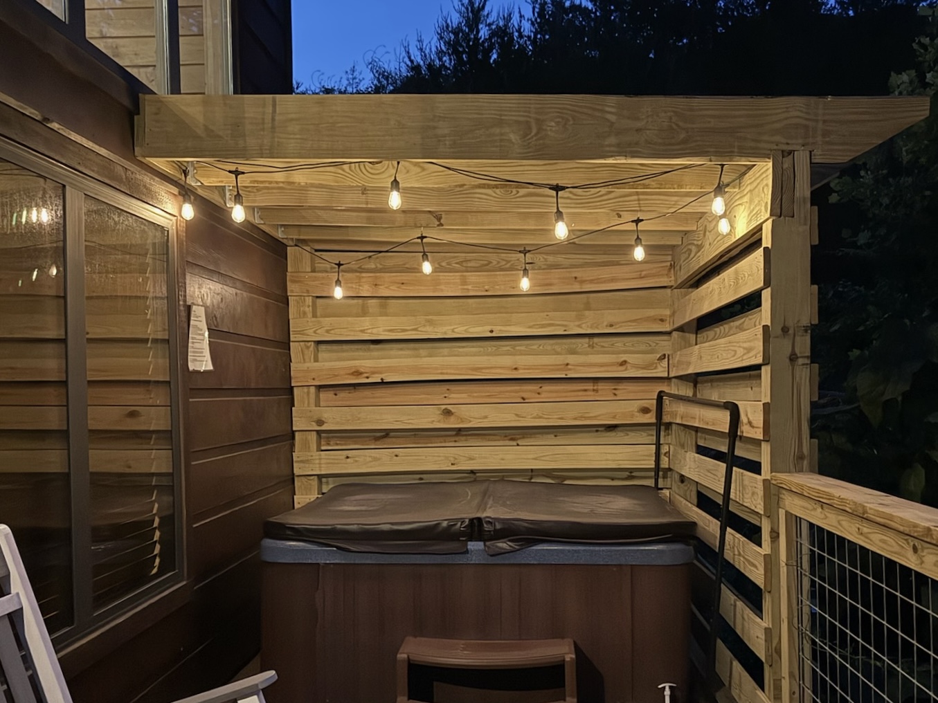 Relax in the Hot Tub. New Pergola and Privacy Screen