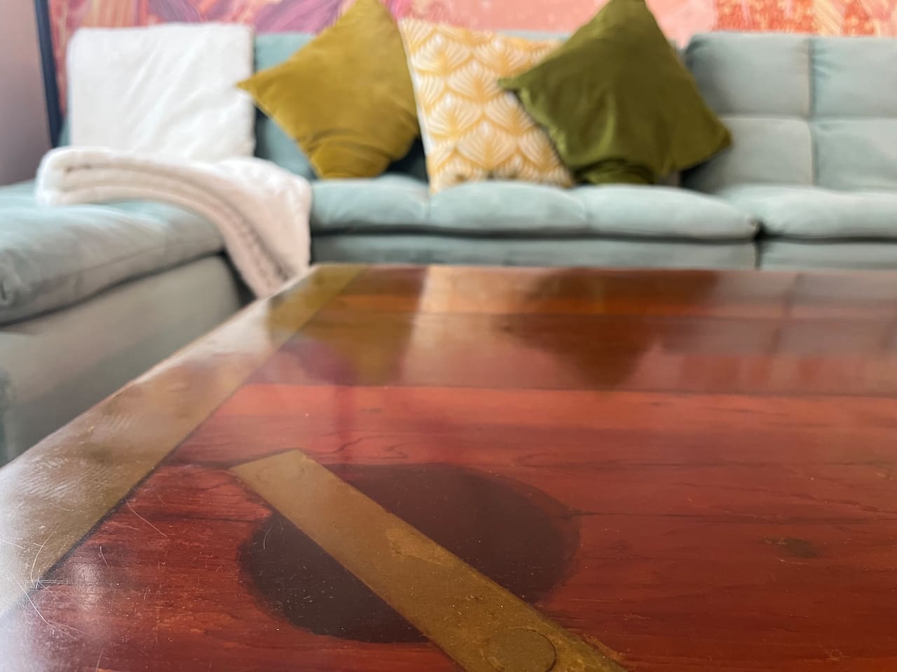 Coffee table made from antique ship hatch 