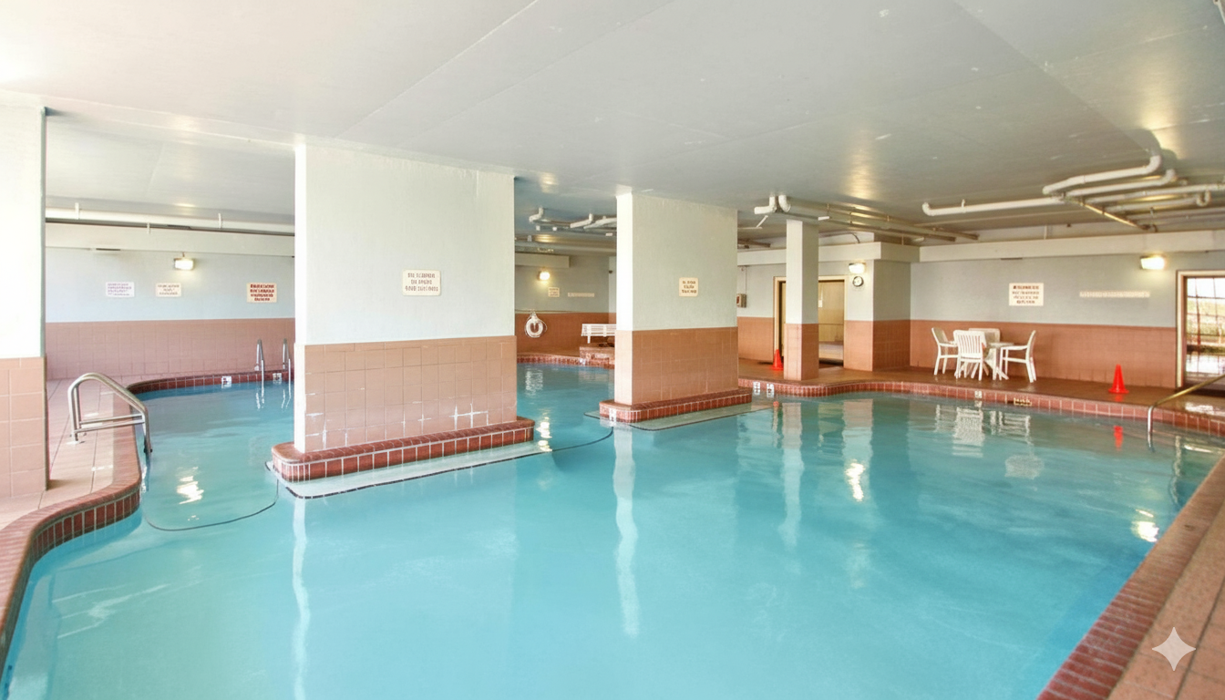 The perfect plan B. Our spacious, climate-controlled indoor pool provides a comfortable swimming environment with natural light and views of the Gulf deck through the large windows.