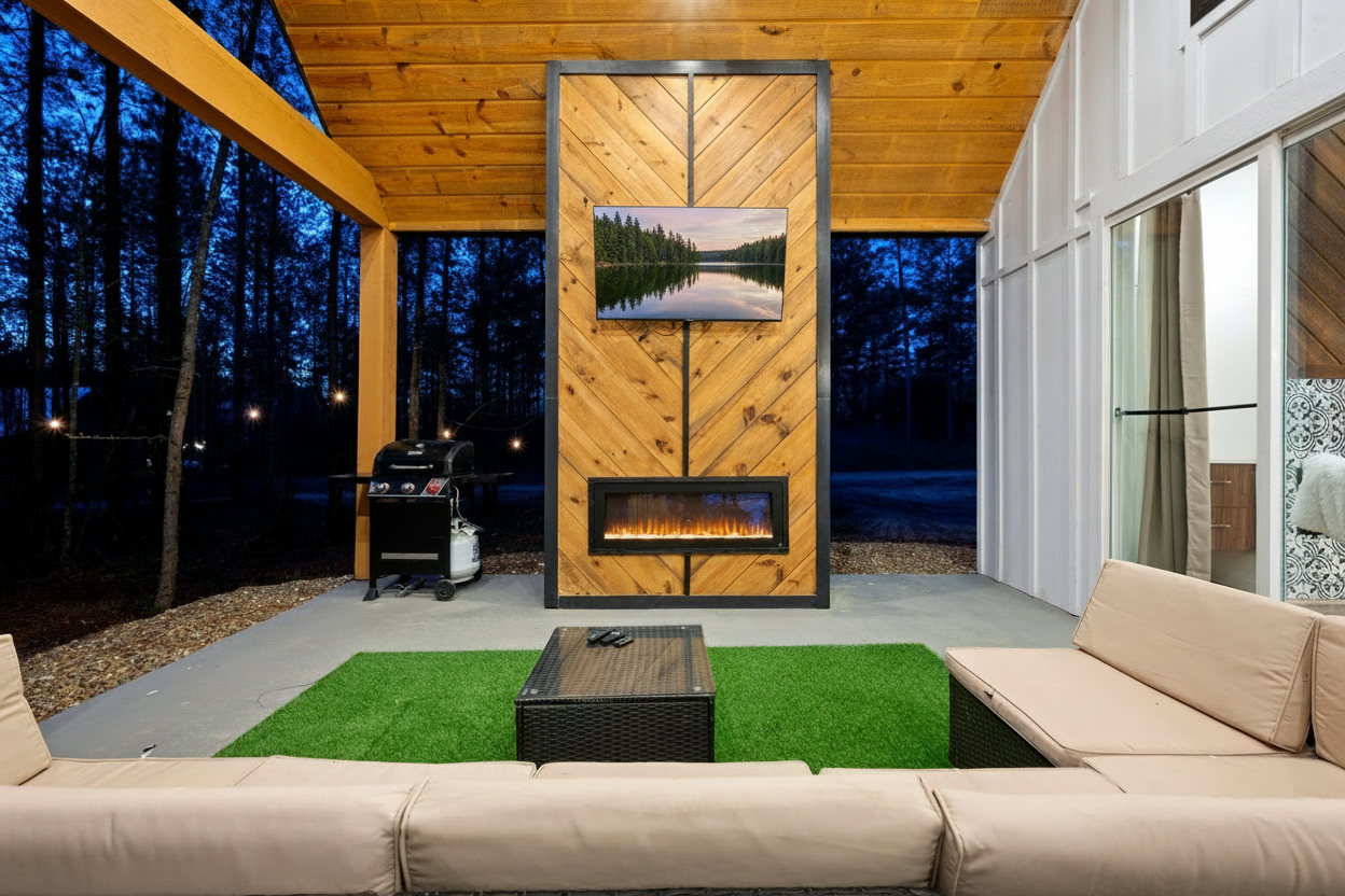 Gather around the fireplace for stories and s’mores