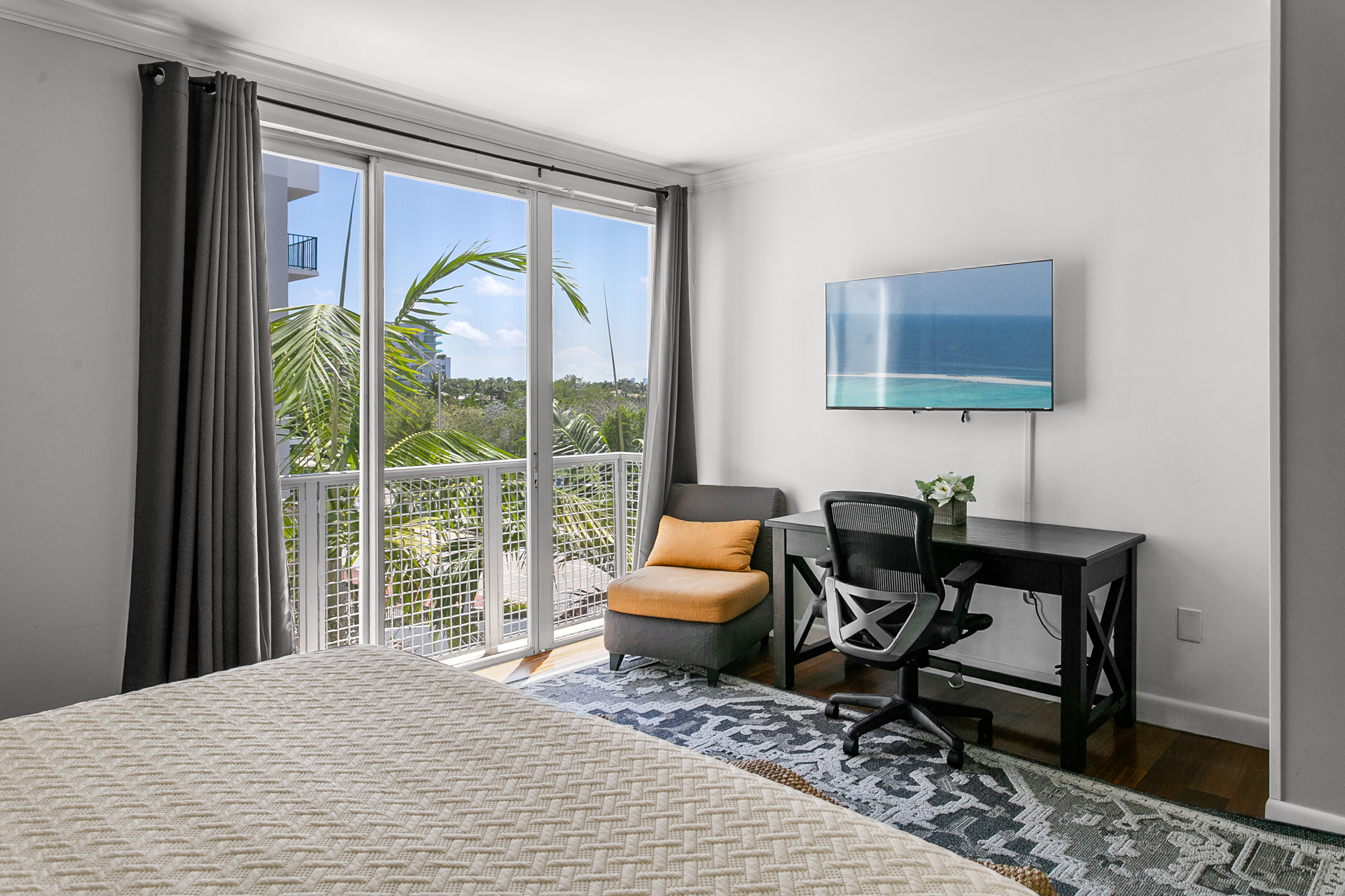 Very private Primary Suite with desk, walk-in closet, and en-suite bath 