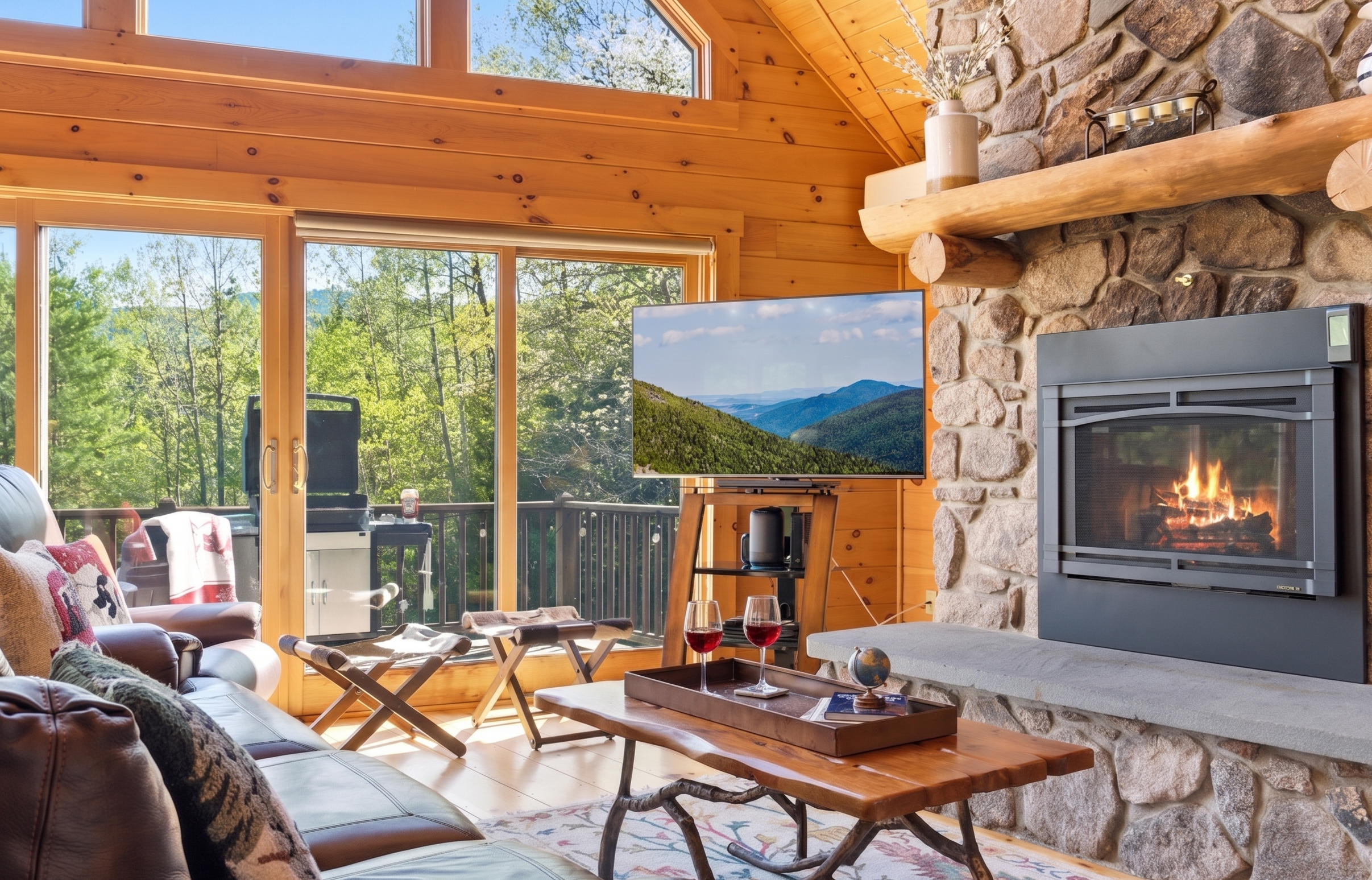 Gather around the fireplace and enjoy the warmth and charm of this welcoming mountain retreat.