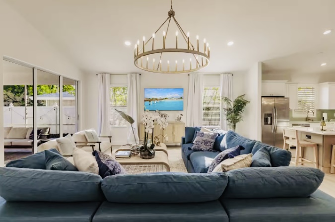 Bright living room opens to the lanai