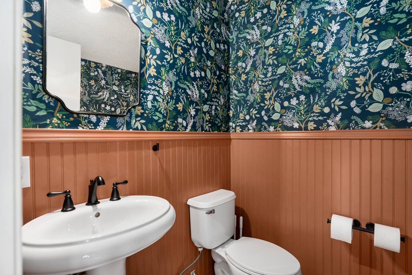 The convenient half bath is accessible from the living area.