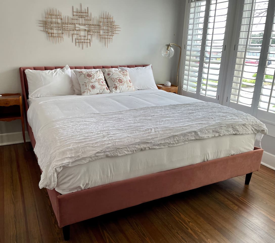 Beautiful king bed with full bath directly across the hall. 