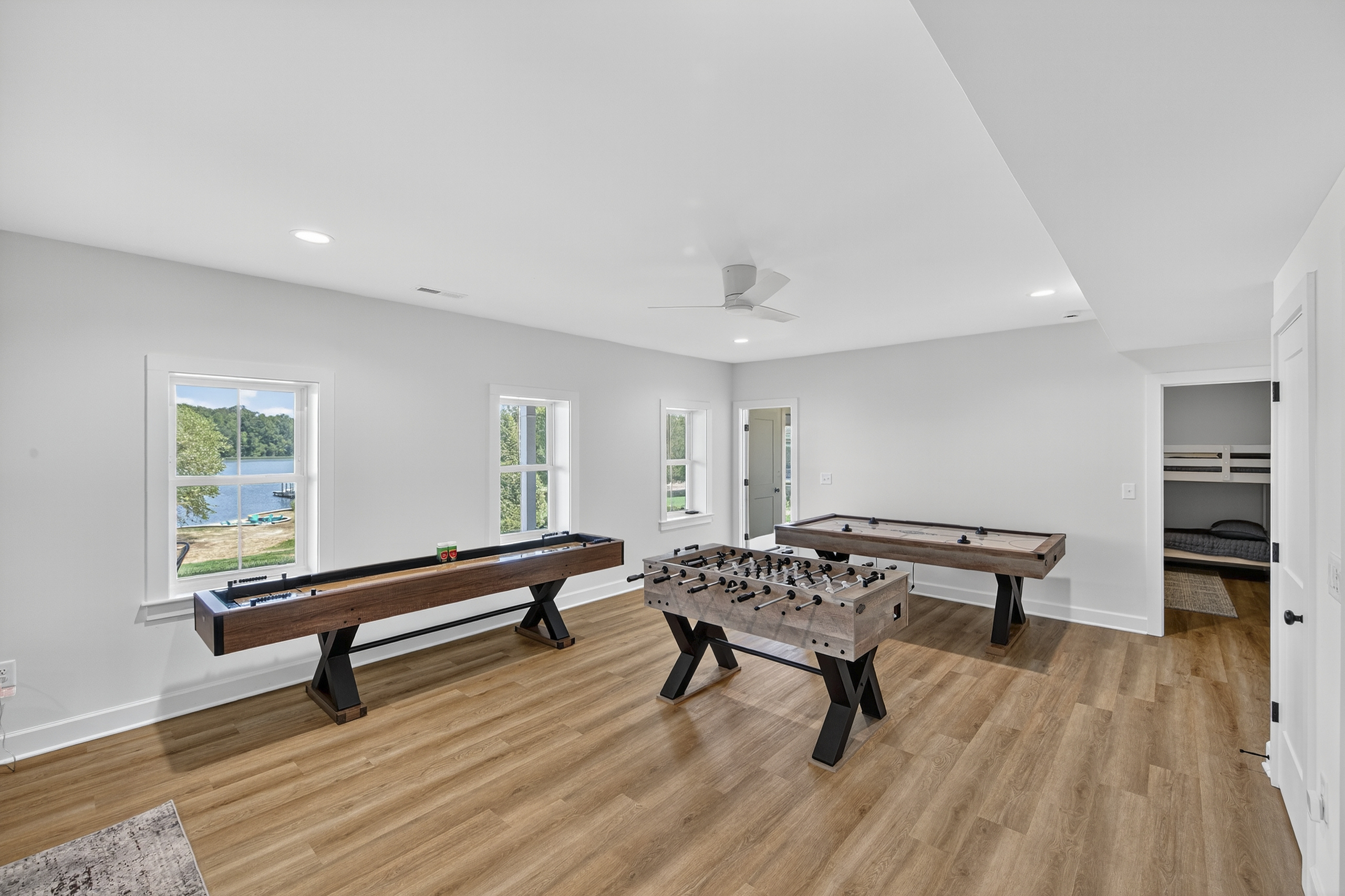 Rainy days = no problem. This built-in game zone keeps the crew entertained all day long.