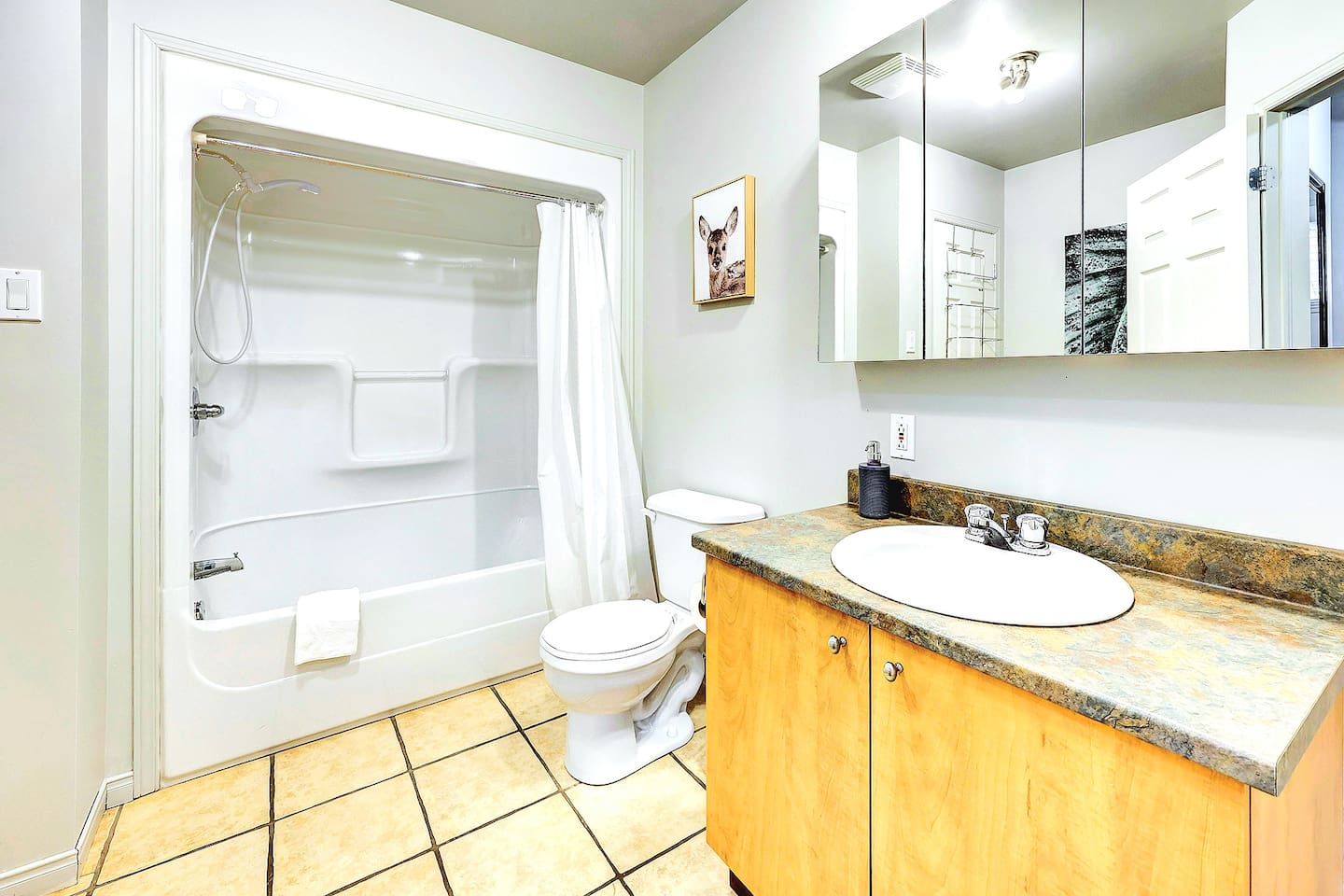 Start your day fresh in this bright and spacious bathroom.
