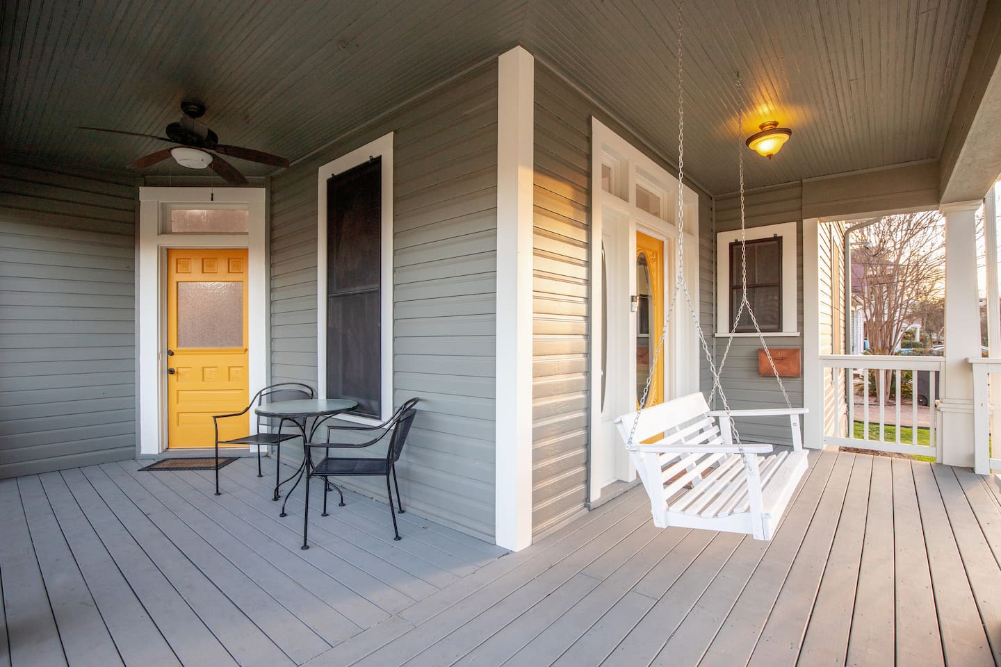 Cozy up in our welcoming porch swing, the perfect nook for morning coffees and evening relaxation.