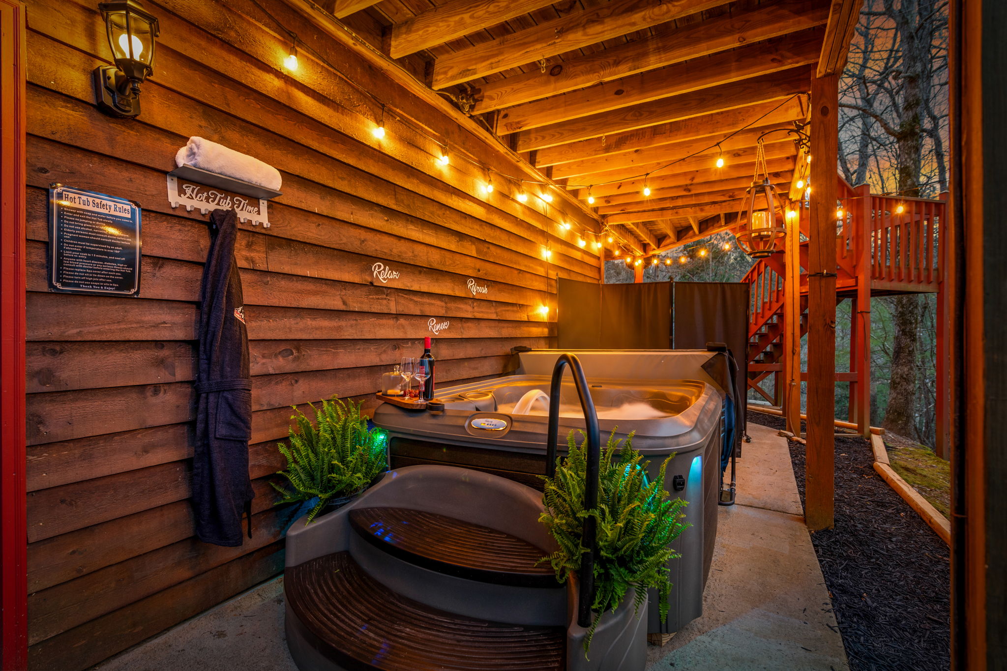 Enjoy the hot tub from a different perspective, showcasing its inviting setting and peaceful surroundings.