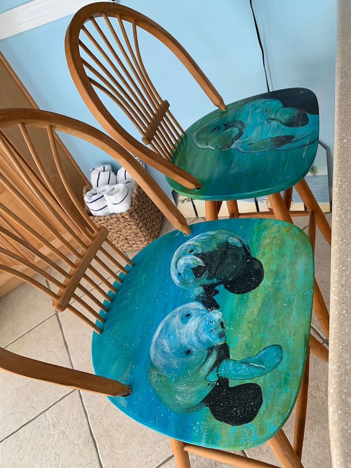 Hand painted bar stools by local artist