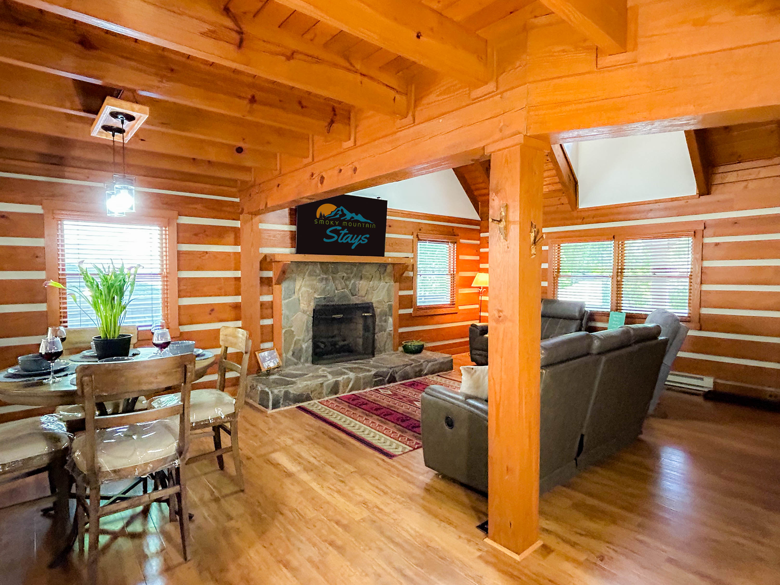 spacious open living room with dining area
