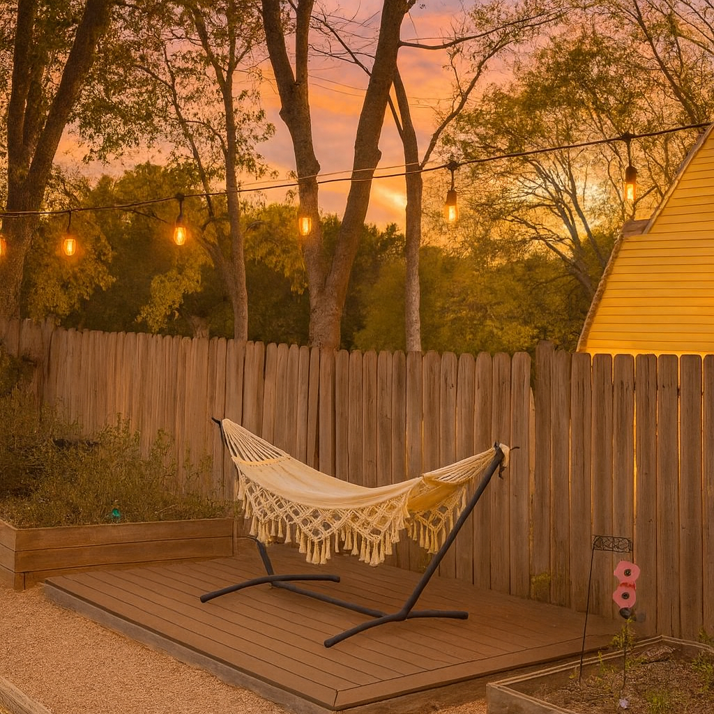 Relax under the golden Texas sunset in your private hammock nook.