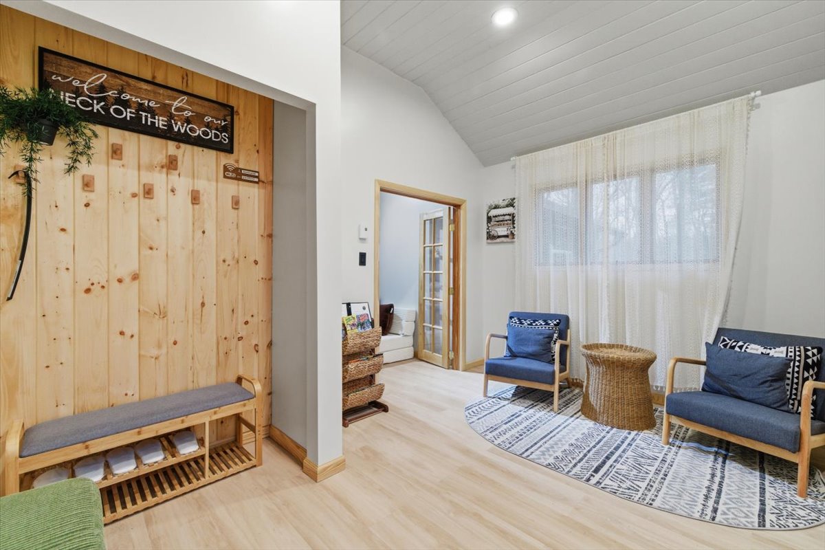 Large entrance foyer for coats, hats, boots, ski gear