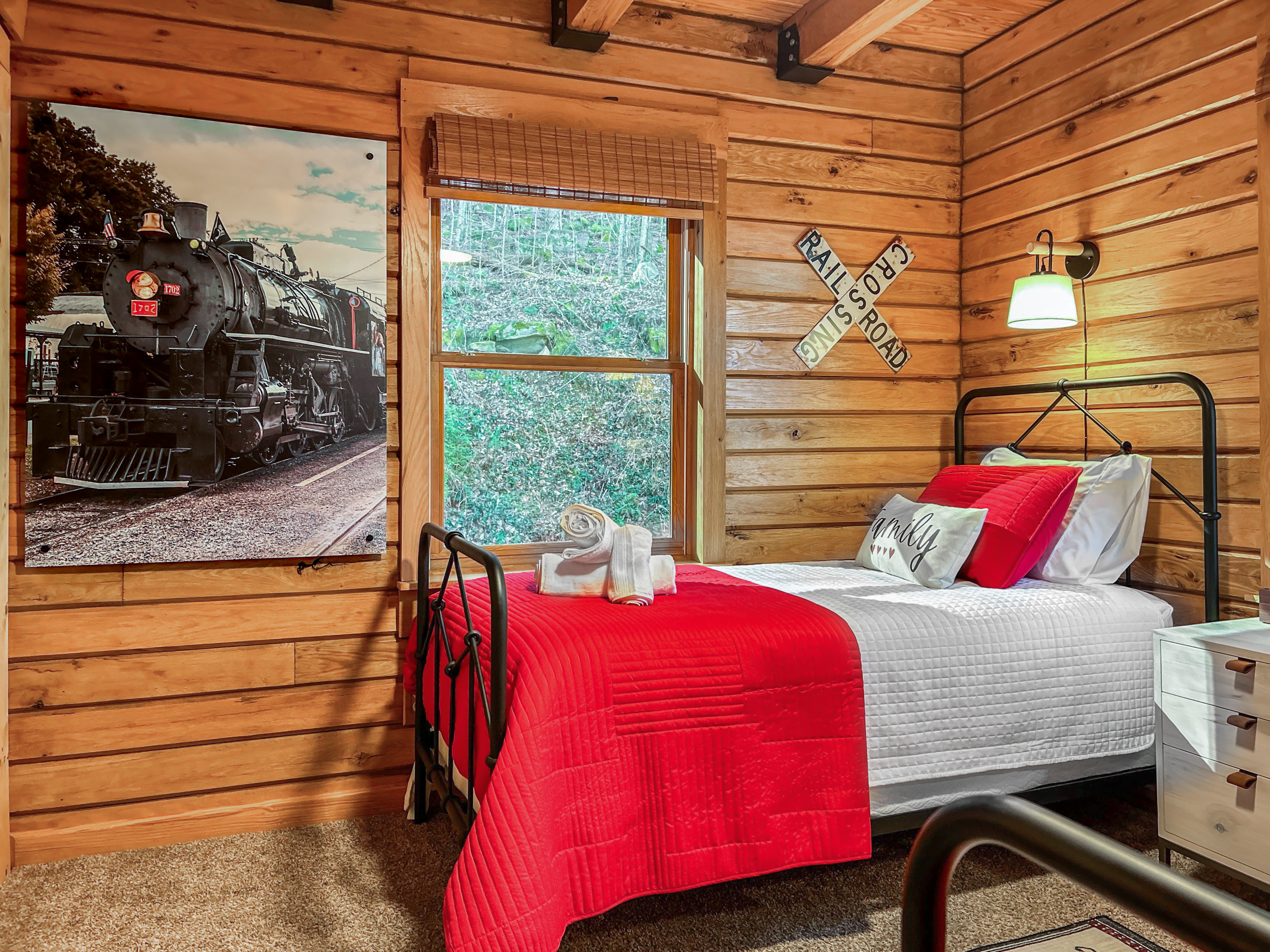 The kids can ride the train during the day and stay in the train room at night. 
