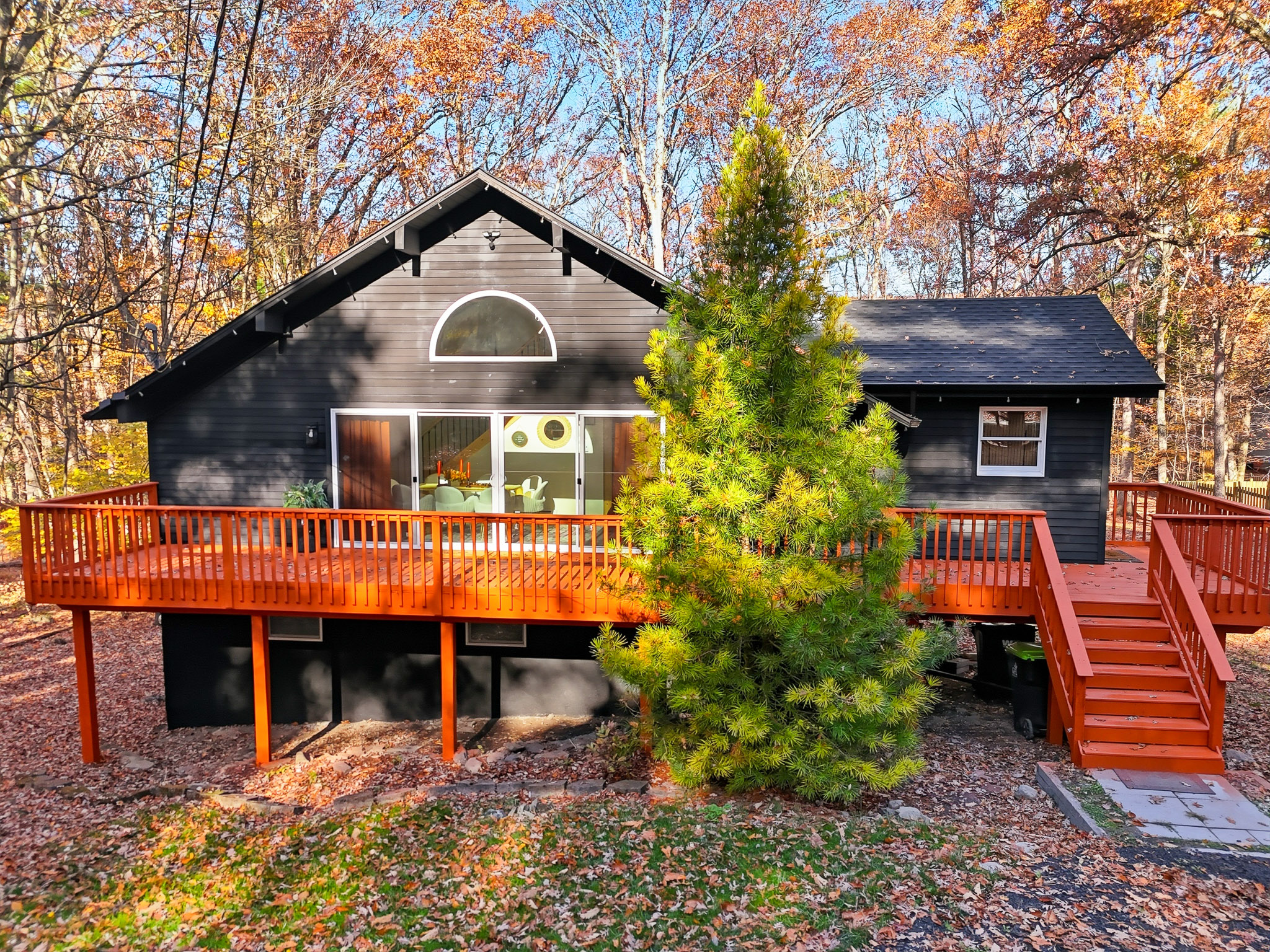 Lush woods surround the property