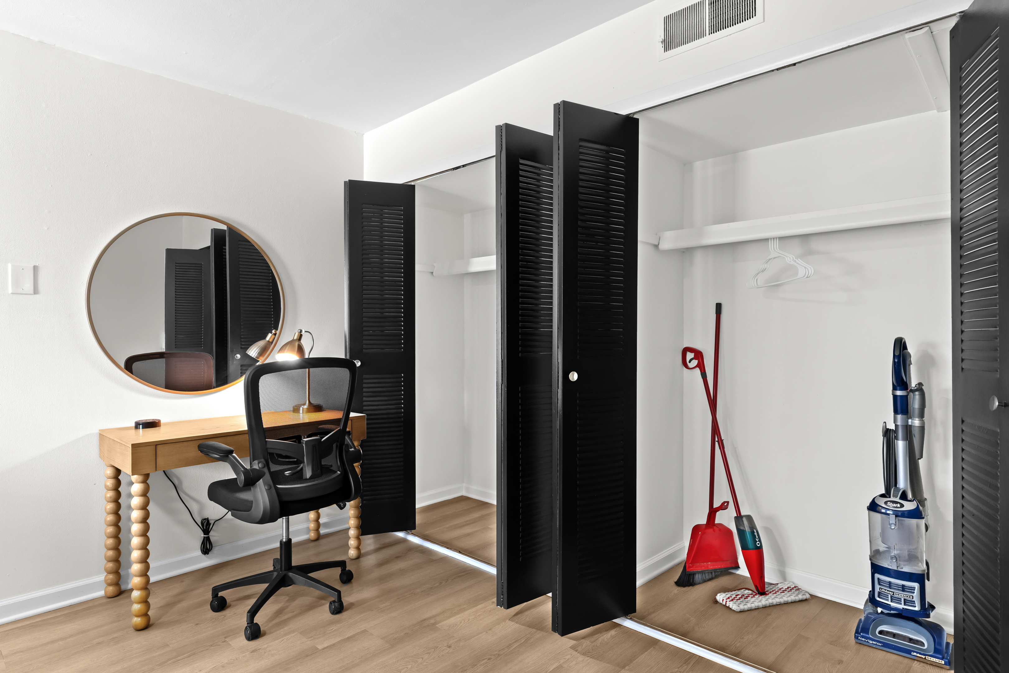 Dedicated desk and generous closet space for longer stays.