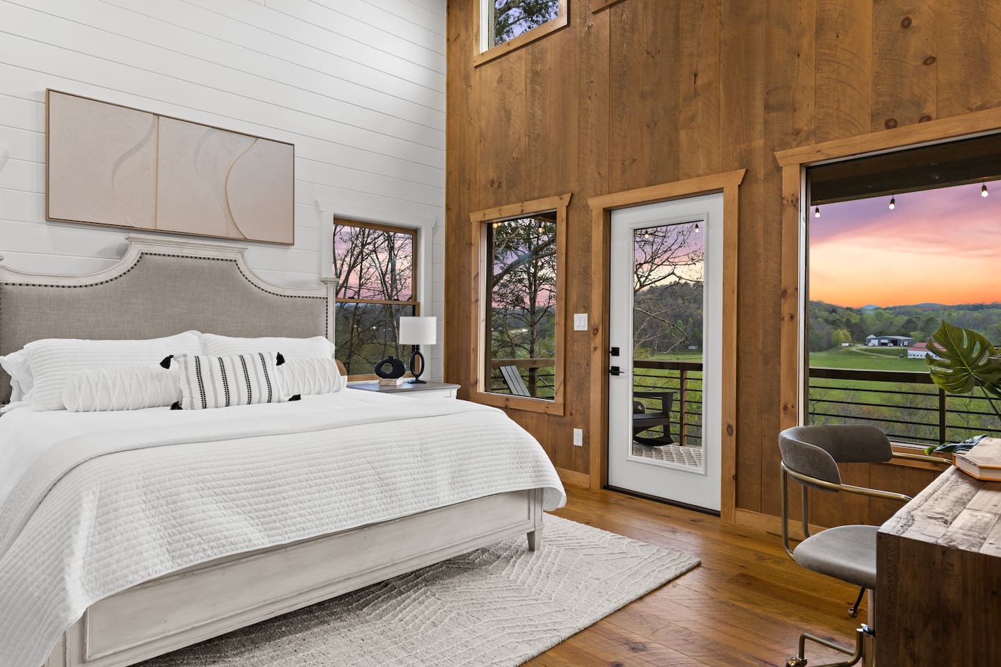 Retreat to your room for breathtaking mountain sunsets from your balcony with comfortable rocking chairs — just step outside through the glass door. The perfect spot to unwind and soak in the peaceful evening views.