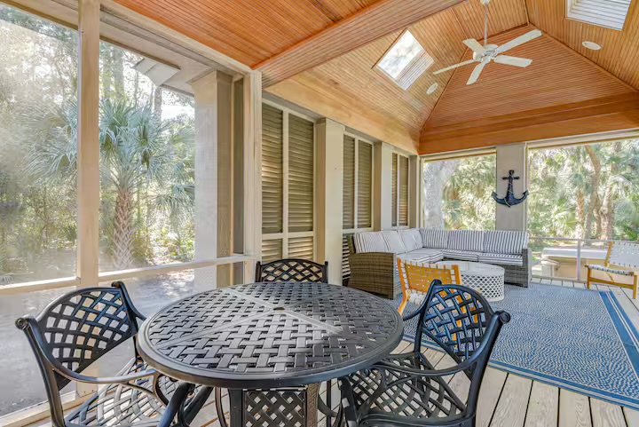 Perfect outdoor screened-in porch with plenty of room