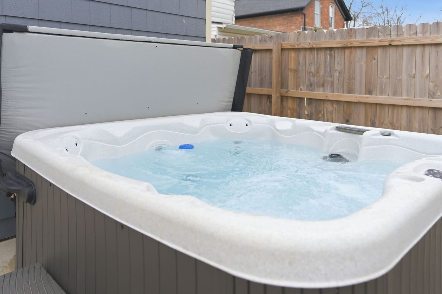 Close-up of the bubbling spa, offering a soothing and private retreat