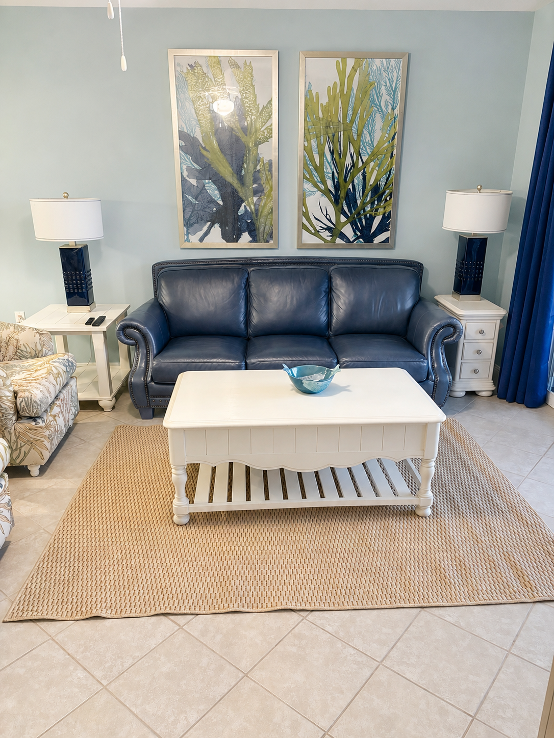 Living room features queen size sleeper sofa
