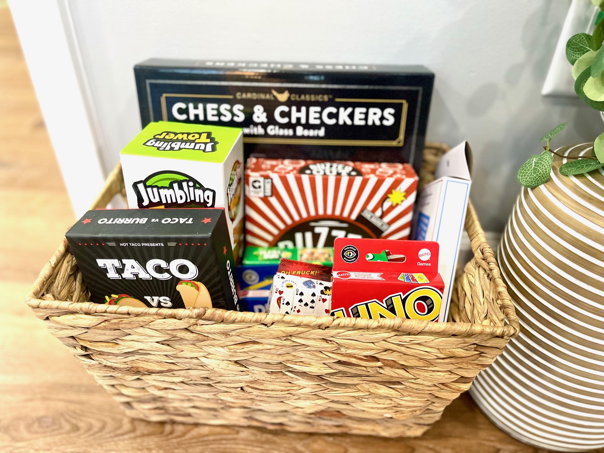 Enjoy a cozy game night by the fireplace with cards, puzzles, and more. 