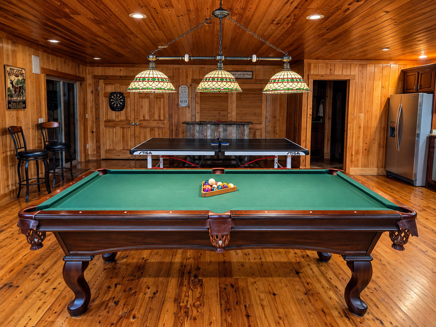 Rustic Cabin Game Room with Pool Table