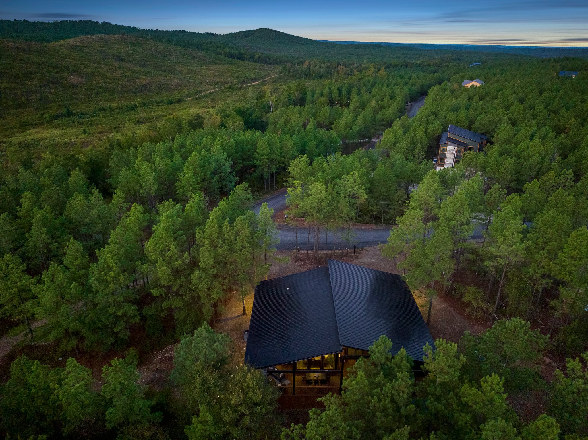 Tranquil mountain cabin nestled in lush pine forest