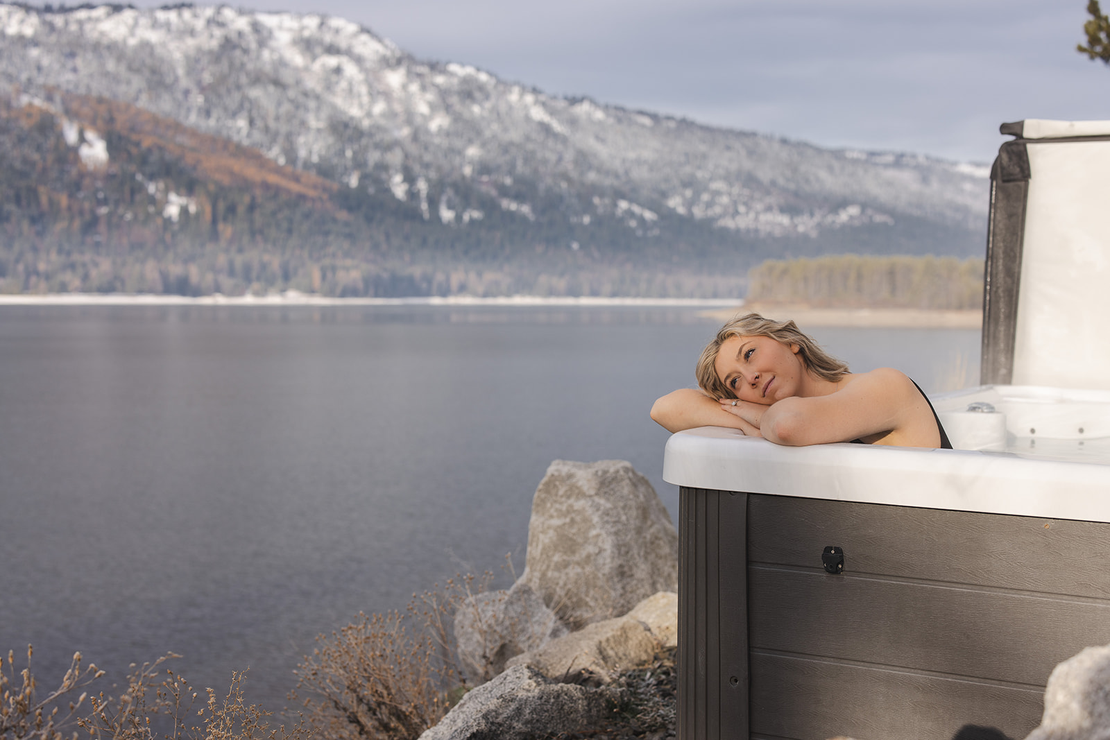 Soak and relax in the hot tub while enjoying spectacular mountain scenery.