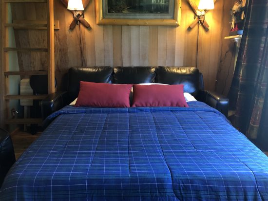 Sleeper sofa: Full-size bed.