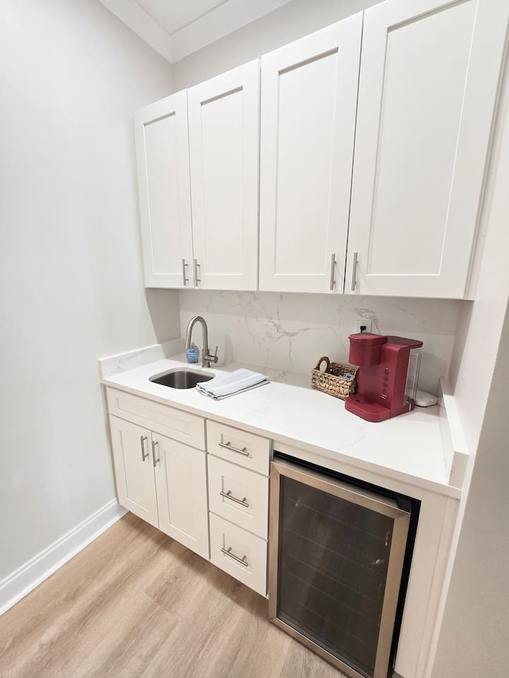Wine fridge and coffee upstairs