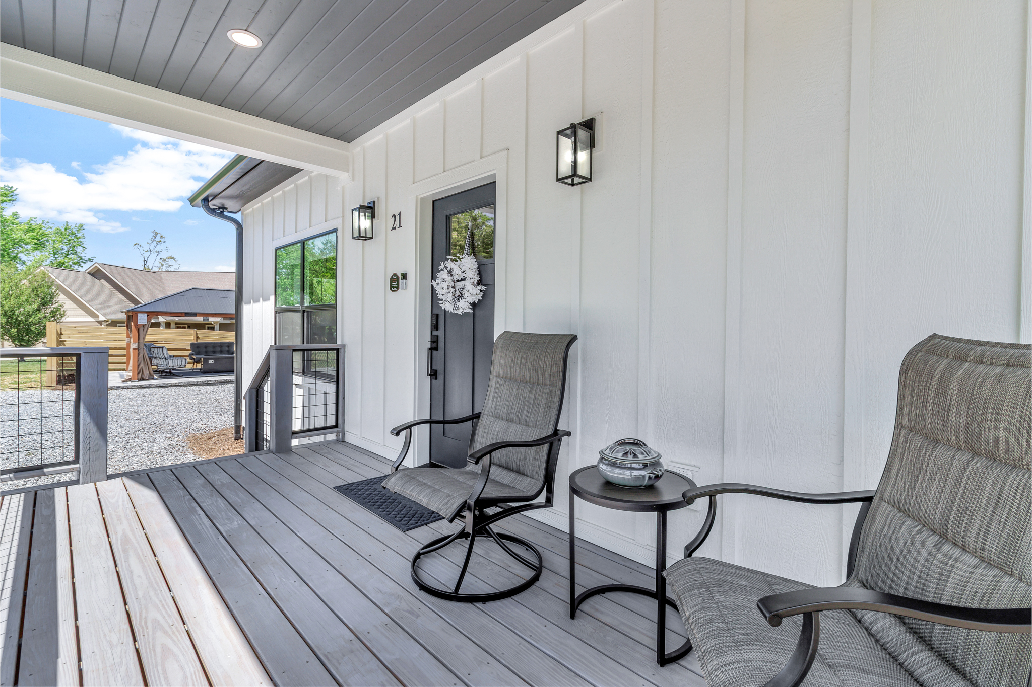 Few steps from parking to front porch