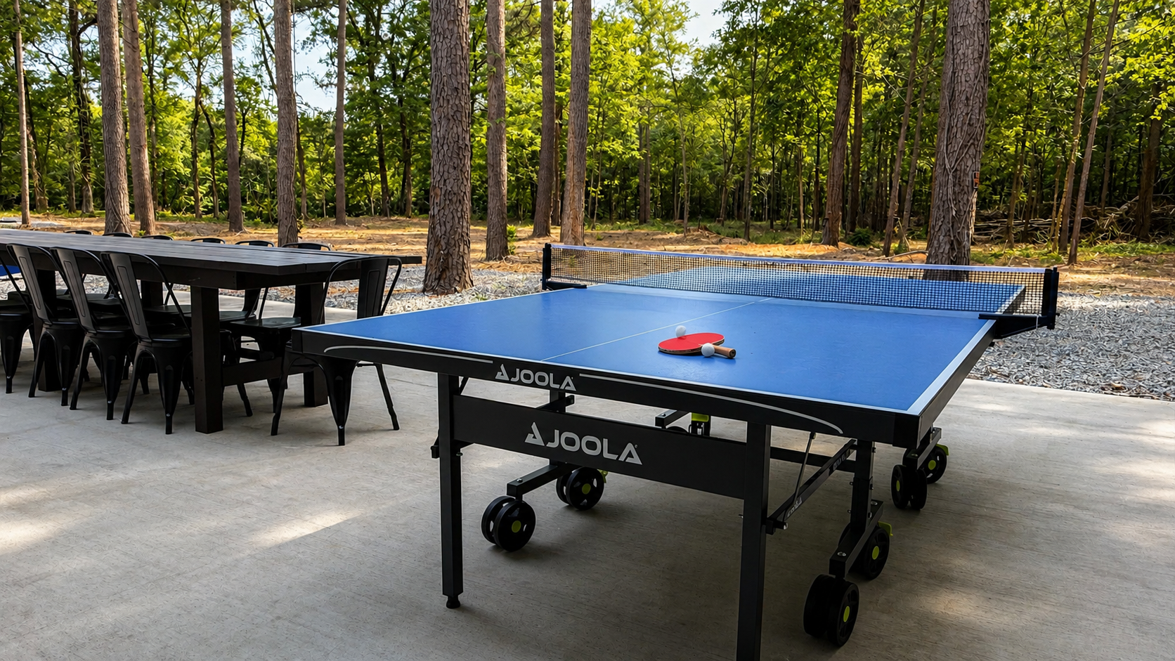 Outdoor Game Area: Enjoy friendly competition with our ping pong table in the serene woods!