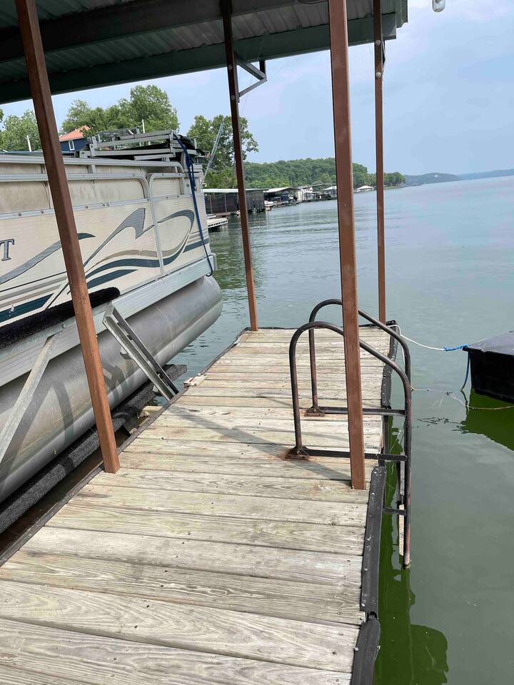 Community dock has a swim ladder 