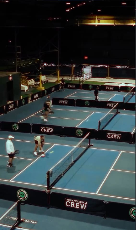 Walk to 18 pickleball courts at Tampa Pickleball Crew.  Balls and paddles supplied with court rental.