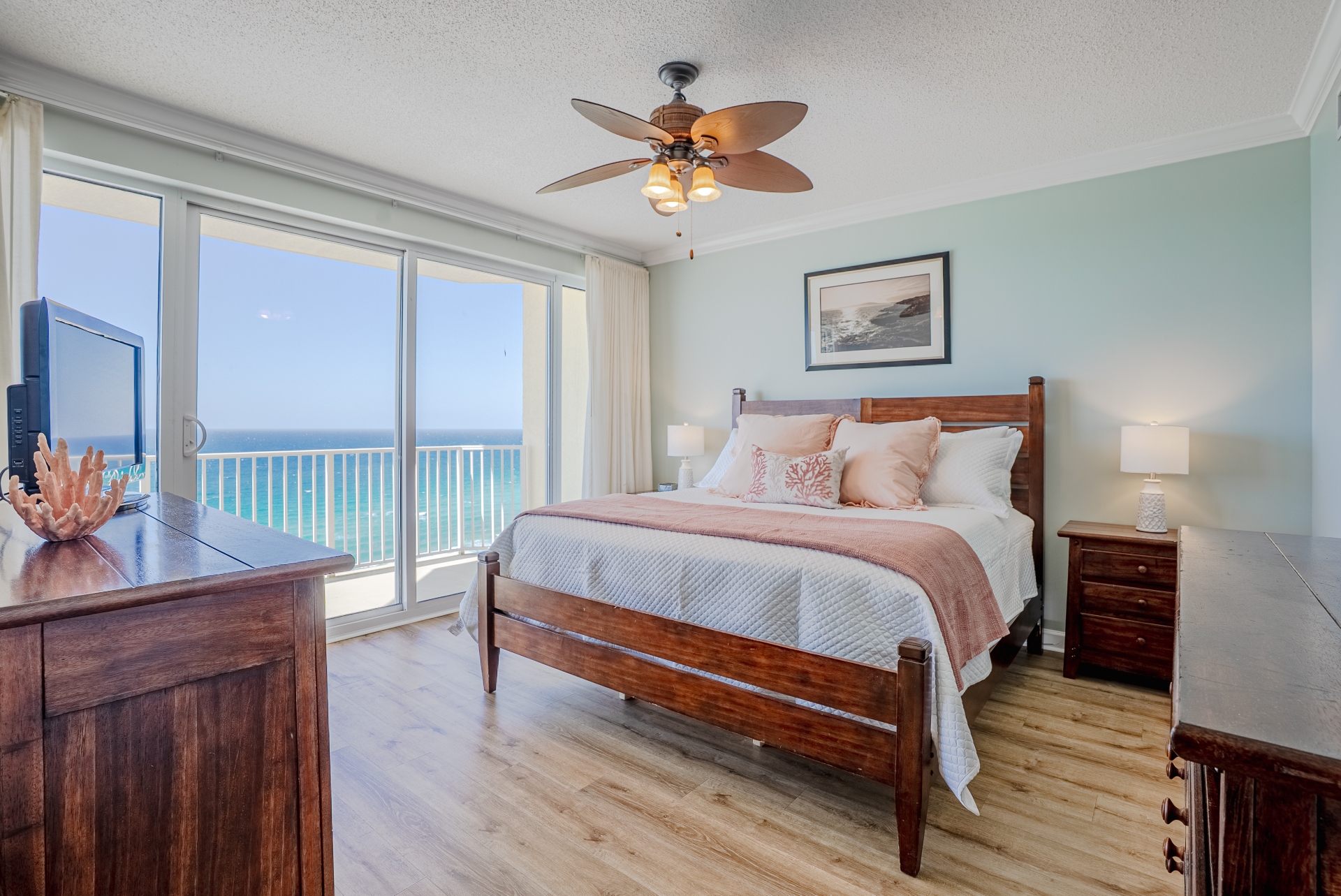 Bedroom #1 with balcony access and king bed
