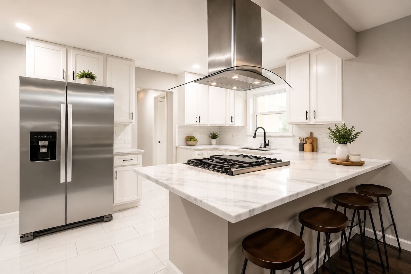 Modern fully stocked kitchen with island