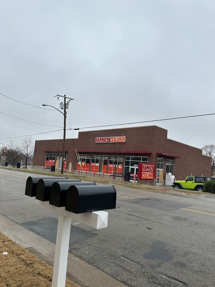 Family dollar right across the street of our home for your convenience and needs!
