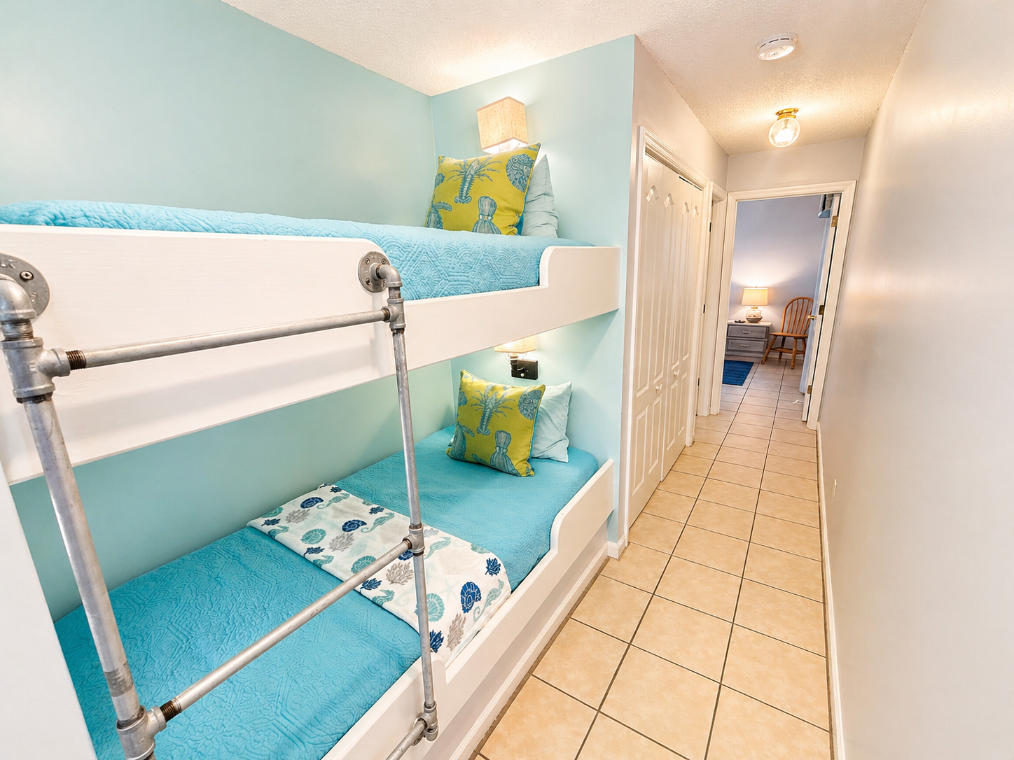 Twin built-in bunks in the hallway