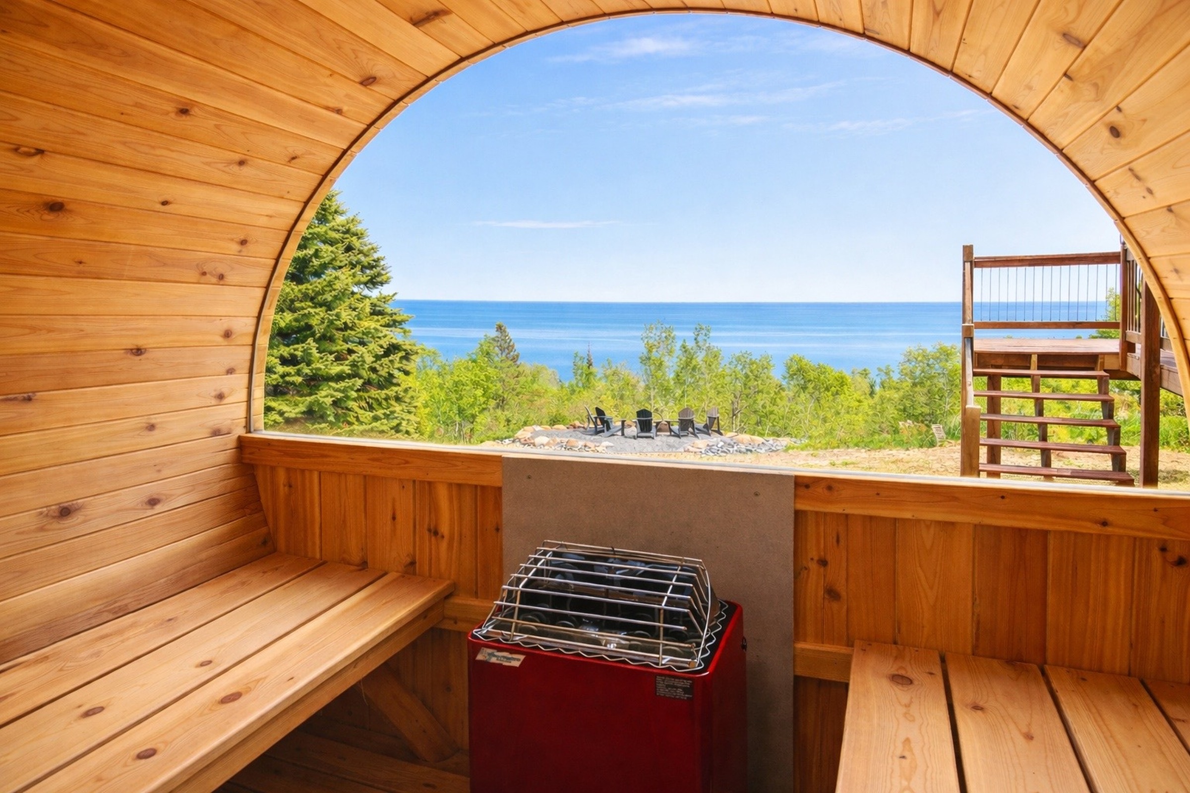 Relax in the sauna with open views of Lake Superior and the fire pit. The perfect place to sooth the legs after trekking Bean and Bear Overlook. Only a 12 minute drive from the cabin Bean and Bear Loop is a must for outdoor enthusiasts!