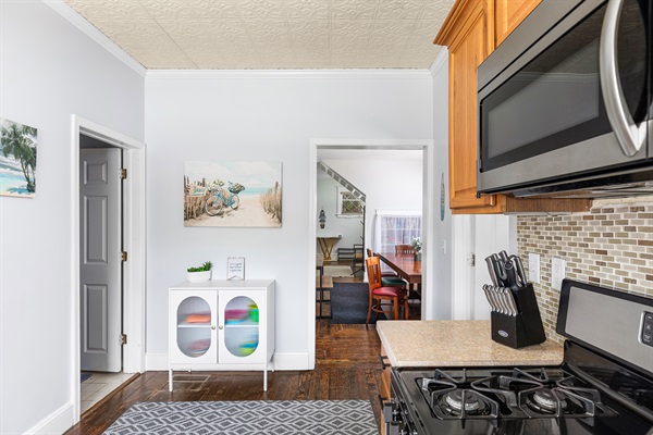 Elevate your culinary experience in our fully equipped kitchen with stainless steel appliances. From family breakfasts to gourmet dinners, we've got you covered. Keurig provided for that perfect cup of coffee & waffle maker for fun family breakfasts!