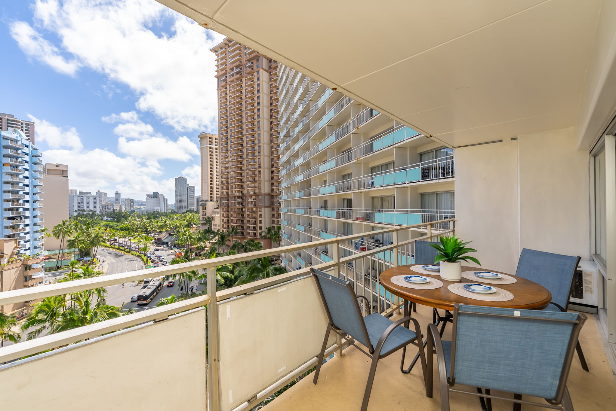 Spacious private lanai with city/street views