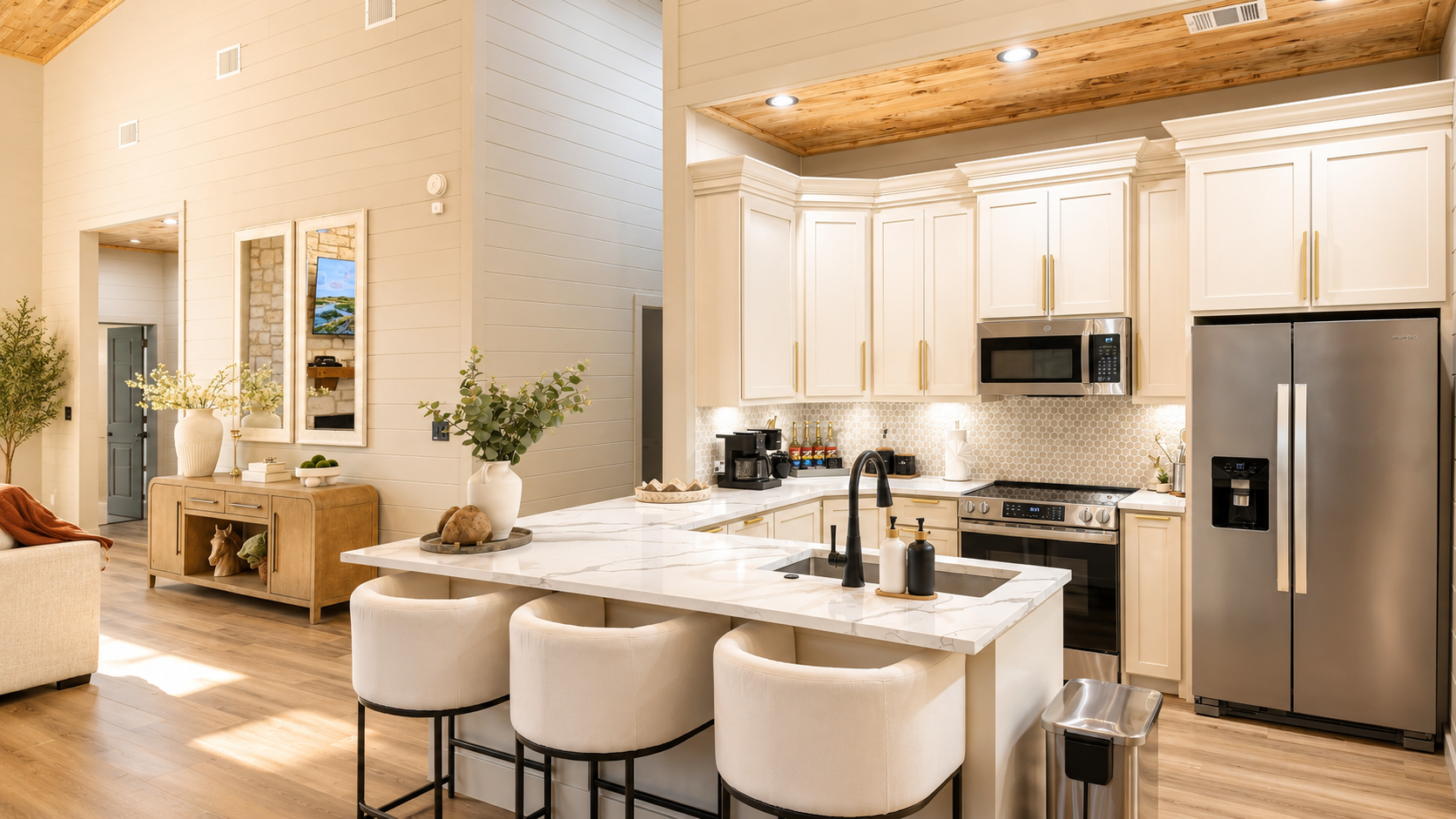 Gourmet Kitchen: Bright, modern space with sleek appliances and elegant marble countertops!