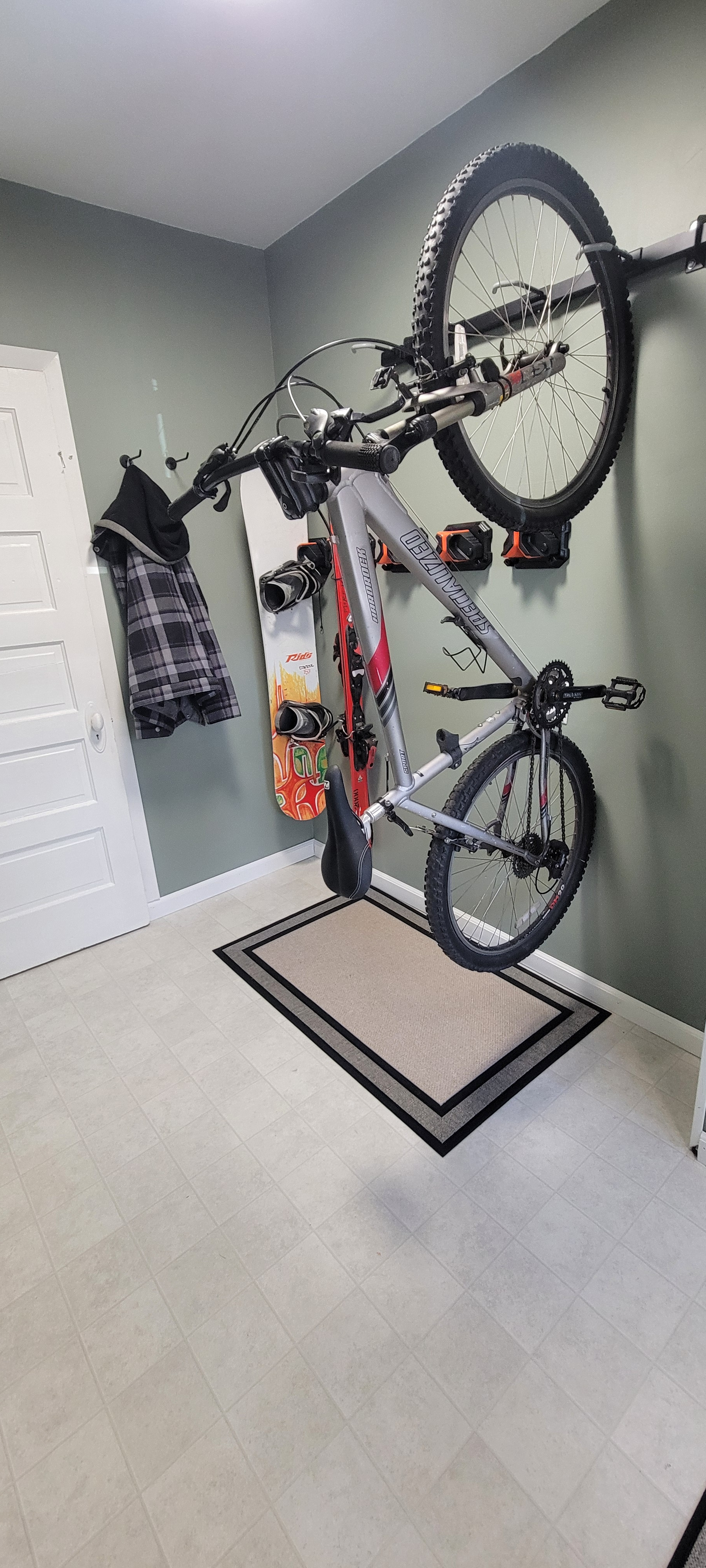 Hanging bike rack to store your bikes after a day of riding.