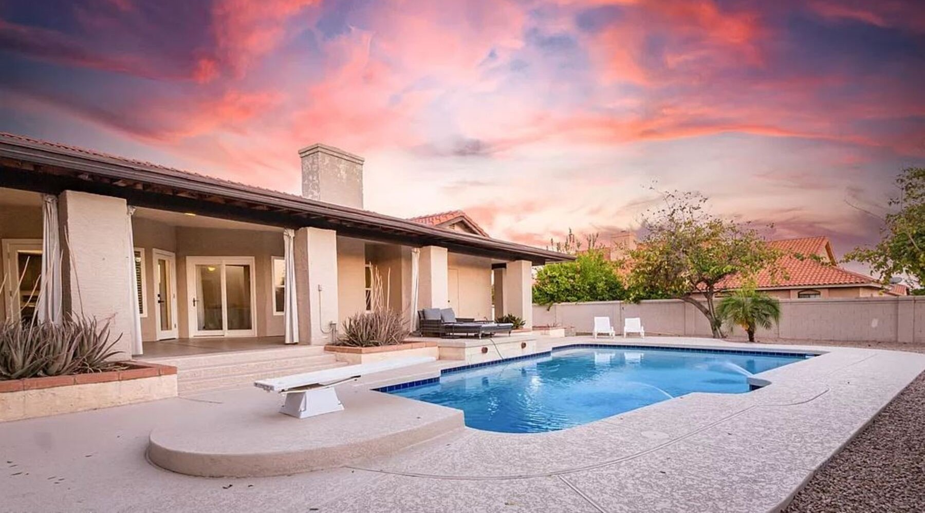 Take a refreshing dip or relax in the heated pool with stunning sunset skies and total privacy for the ultimate getaway.